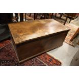 An antique elm blanket box, interior fitted candle tray, 34 1/2" wide x 18 1/2" deep x 15" high