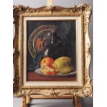 Will Wilson: oil on canvas, still life "Orange and Lemon", 11 1/2" x 9 1/4", in ornate gilt frame (