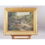 R L Bronson, 1916, oil on canvas, "Tithe Bridge Devon", 11 1/2" x 15 1/2", in gilt frame