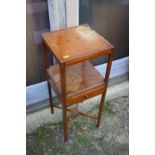 An early 20th century mahogany washstand, fitted one drawer, over undertier, 13" square x 28" high
