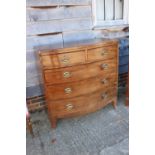 A 19th century mahogany and ebony line inlaid bowfront chest of two short and three long drawers, on