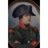 A watercolour portrait miniature of Napoleon, 2 3/4" x 2 1/2", in ebonised frame