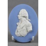 An 18th century Wedgwood blue and white jasperware portrait medallion, Admiral Nelson, after the