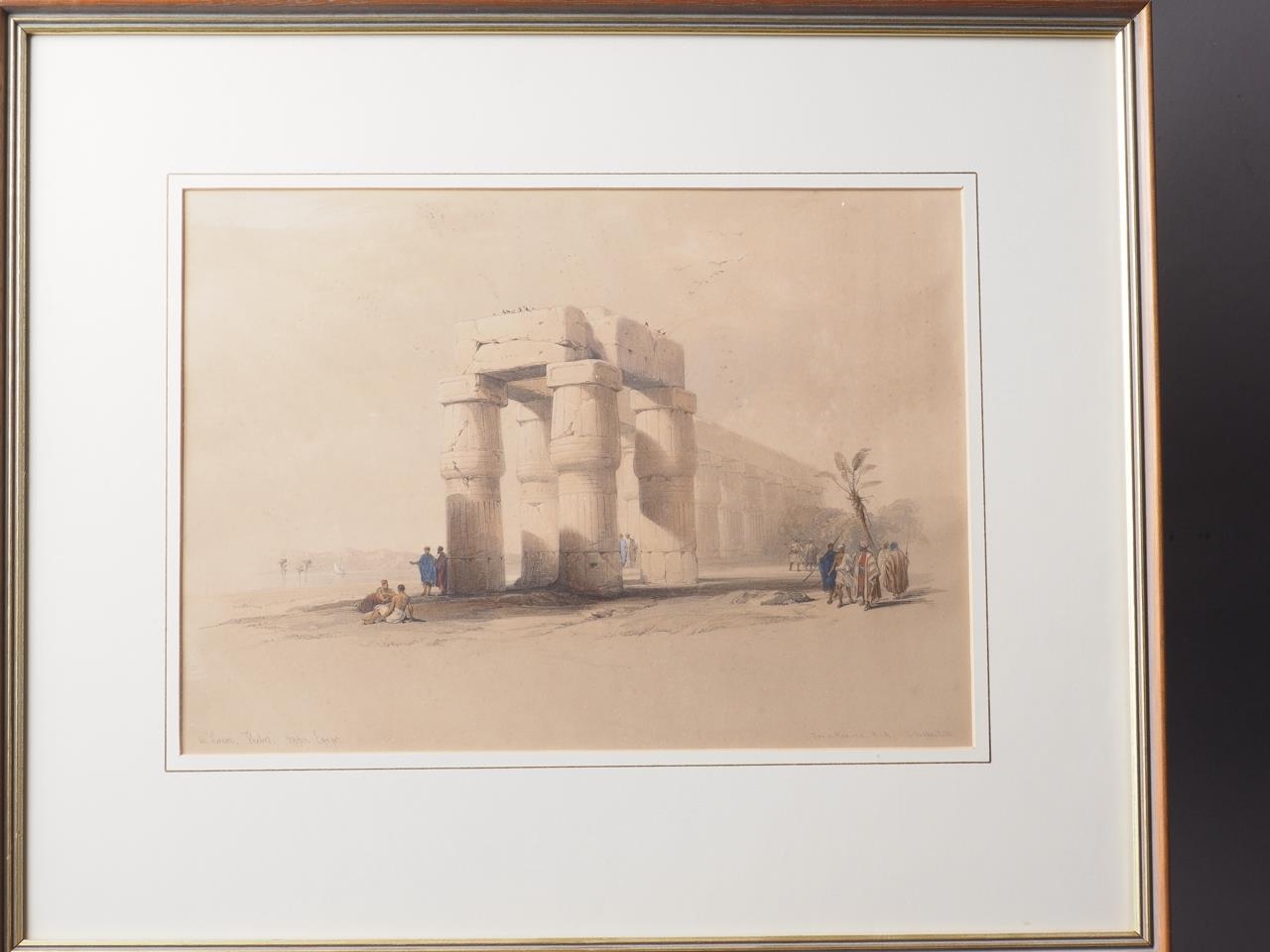 After David Roberts: landscape scene of Luxor Egypt, in wood strip frame, another similar, "The