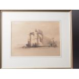 After David Roberts: landscape scene of Luxor Egypt, in wood strip frame, another similar, "The