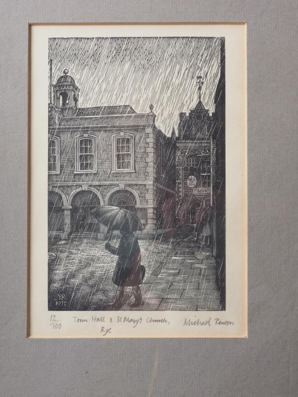 Michael Renton: a limited edition print, "Town Hall & St Mary's Church, Rye", 12 /100, in wooden