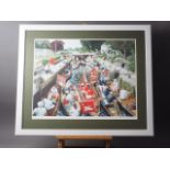 W P Mundy: a limited edition print, swan upping, 13/450, in white painted strip frame, a print of