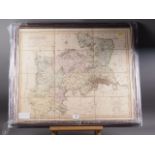 B Y J & C Walker: a 19th century hand-coloured map of Middlesex, in wooden strip frame