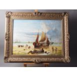 Lilian Hicks: oil on panel, "On the Dutch Coast", 17" x 23 1/4", in ornate gilt frame