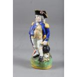 A Staffordshire pottery polychrome decorated jug, Admiral Nelson, 11" high (restorations)