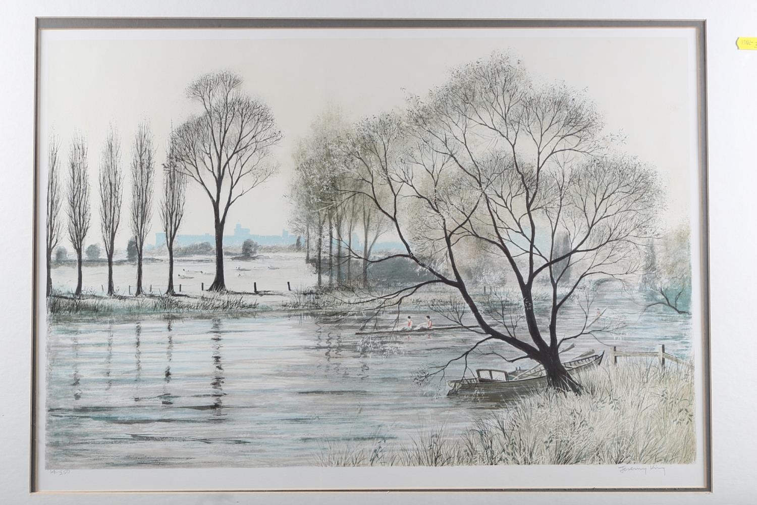 Jeremy King: a signed limited edition screen print, Thames at Windsor, 14/250, in mahogany strip