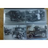 Ford Model T. Mainly brass radiator motor cars from 1903. Two folders of mostly postcard size