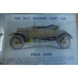 Hillman 1907 - 1977. An album of mostly postcard size images, some larger promotional photographs,