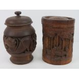 19 thC Japanese bamboo brush pot and another;