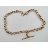 A 9ct rose gold Albert watch chain with two clasps and T-bar, hallmarked 375, 54.