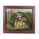 XVII English School Oil on field oak panel Still life of English Grey Partridges and quinces ,