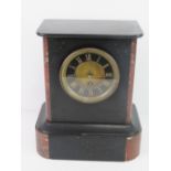 A black slate architectural mantle clock, a/f - naive restoration to top.
