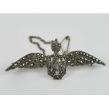 A silver and marcasite RAF 'wings' brooch.