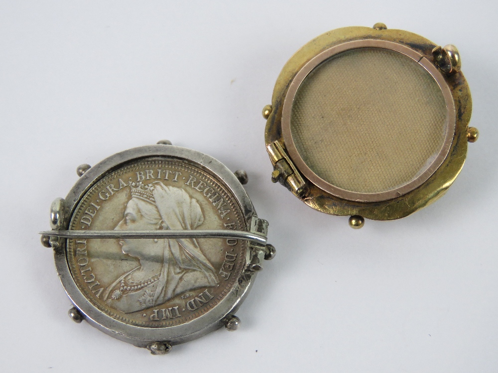 A late Victorian mourning brooch having glazed locket verso, - Image 2 of 2