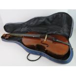 A contemporary Stentor Student I 1/4 cello, approx 98cm total length, with bag.