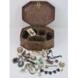 A WWI copper and brass trench art jewellery box having been made from rations tins, shell cases,
