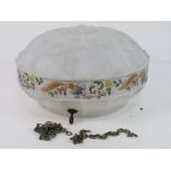 An Art Deco glazed hanging ceiling pendant shade, having floral decoration upon, 31cm dia,