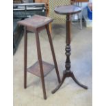 An Edwardian square shaped oak planter stand, 90cm high.