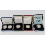 Silver proof two pound coins; 1989 two coin set, XIII Commonwealth Games 1986, 1997, and 1995.