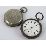 A HM silver pocket watch, white enamel dial, a/f. Together with an 800 silver pocket watch case.