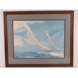A sailboat print, framed and mounted.