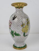 An early 20thC Chinese cloisonné Canton enamel vase, white ground having pink floral pattern upon,