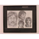 A Beatles print by Jonathan Wood featuring sketch of each band member.