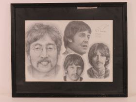 A Beatles print by Jonathan Wood featuring sketch of each band member.