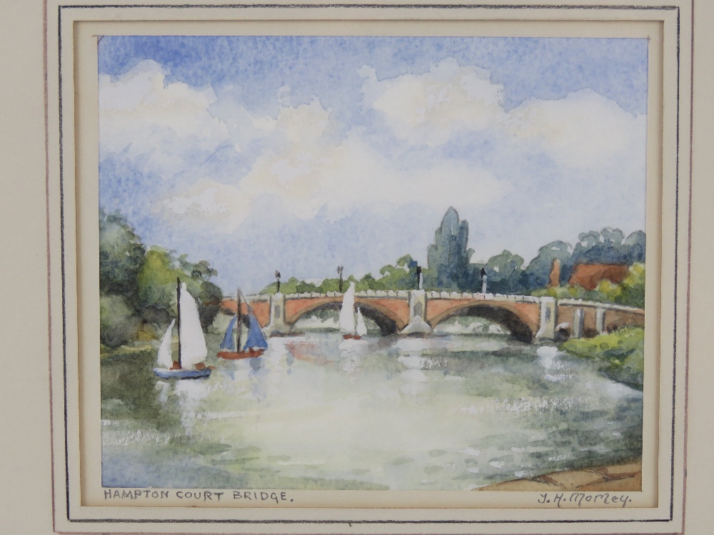 Watercolour; Molesey Lock and Hampton Court Bridge by J.H. - Image 4 of 5