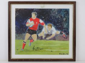 Signed print from 2003 Rugby World Cup quarter final between England and Wales, by Brian Davies,