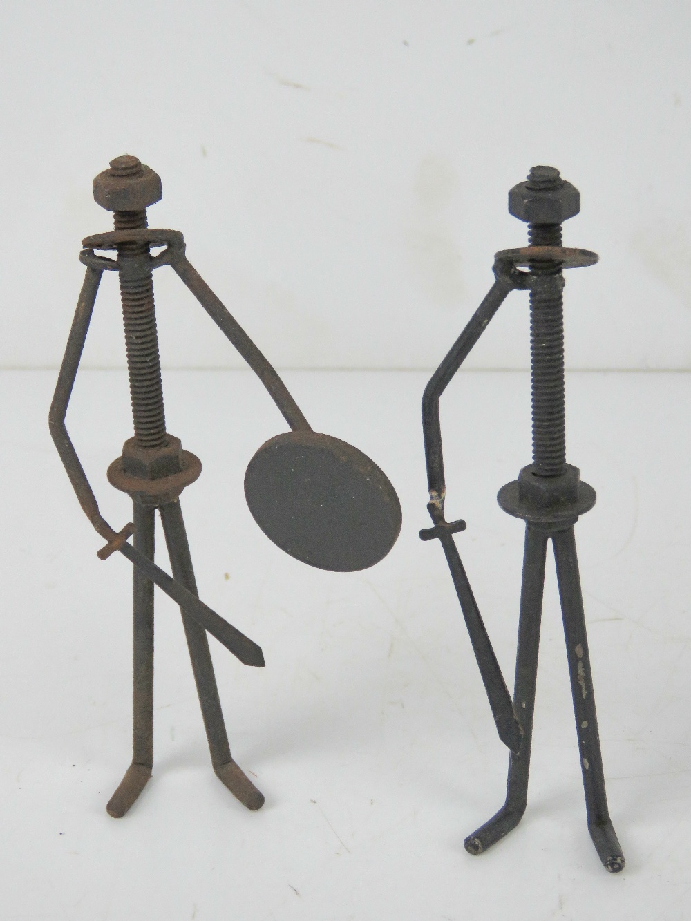 A quantity of hand made figurines using nuts, bolts, nails, etc, tallest 14cm high. Seven items. - Image 2 of 3