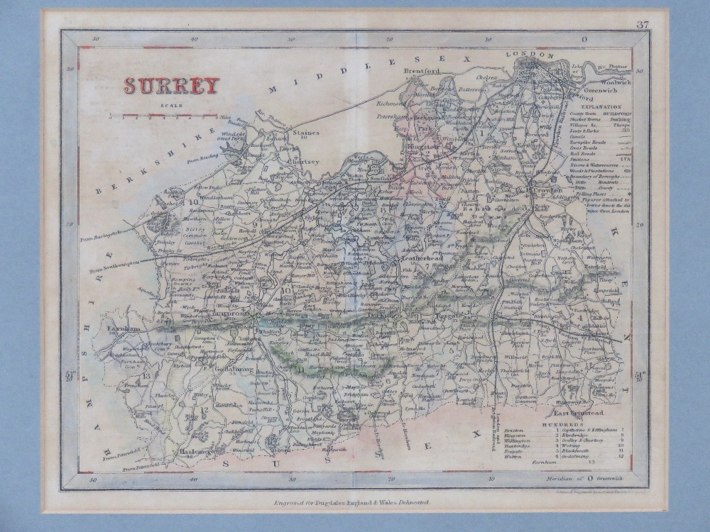Surrey, drawn and engraved by J Archer for Dugdales England and Wales Delineated, hand coloured, - Bild 2 aus 6