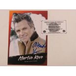 Martin Kove (Sensei John Kresse) autographed photo card measuring 18 x 13cm.
