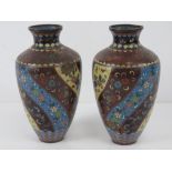 A pair of early 20thC cloisonné Canton enamel vases, a/f, each standing 19cm high.