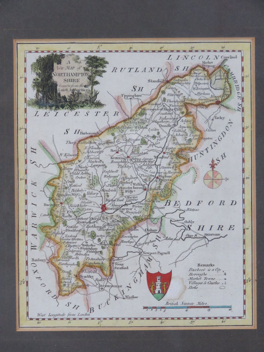 Northamptonshire, a hand coloured map, sight size 16 x 20cm framed and glazed. - Bild 2 aus 5