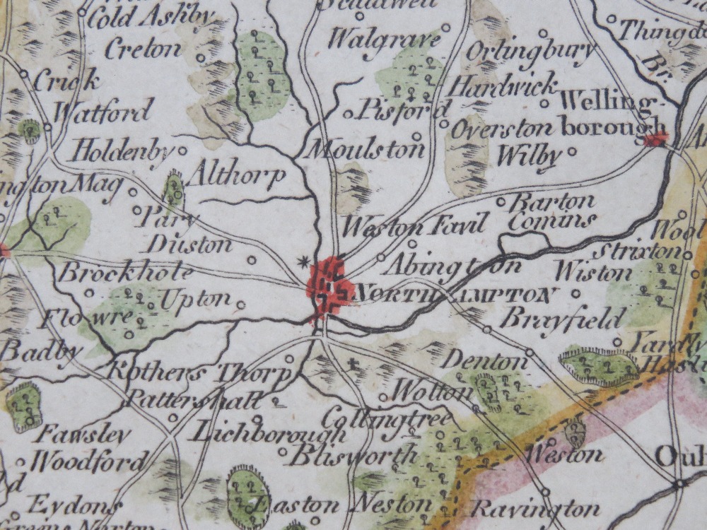 Northamptonshire, a hand coloured map, sight size 16 x 20cm framed and glazed. - Bild 5 aus 5