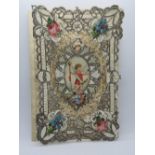 A decoupage Sweetheart or Valentines card having central cherubic design and entitled 'Loves