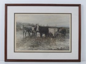 A signed limited edition print of cattle in flooded field, signed Williams in pencil lower left,