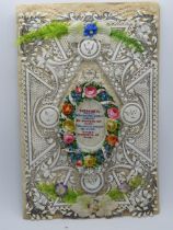 A decoupage and embroidered Sweetheart or Valentines card, no message within, approx 18.5 x 12cm.