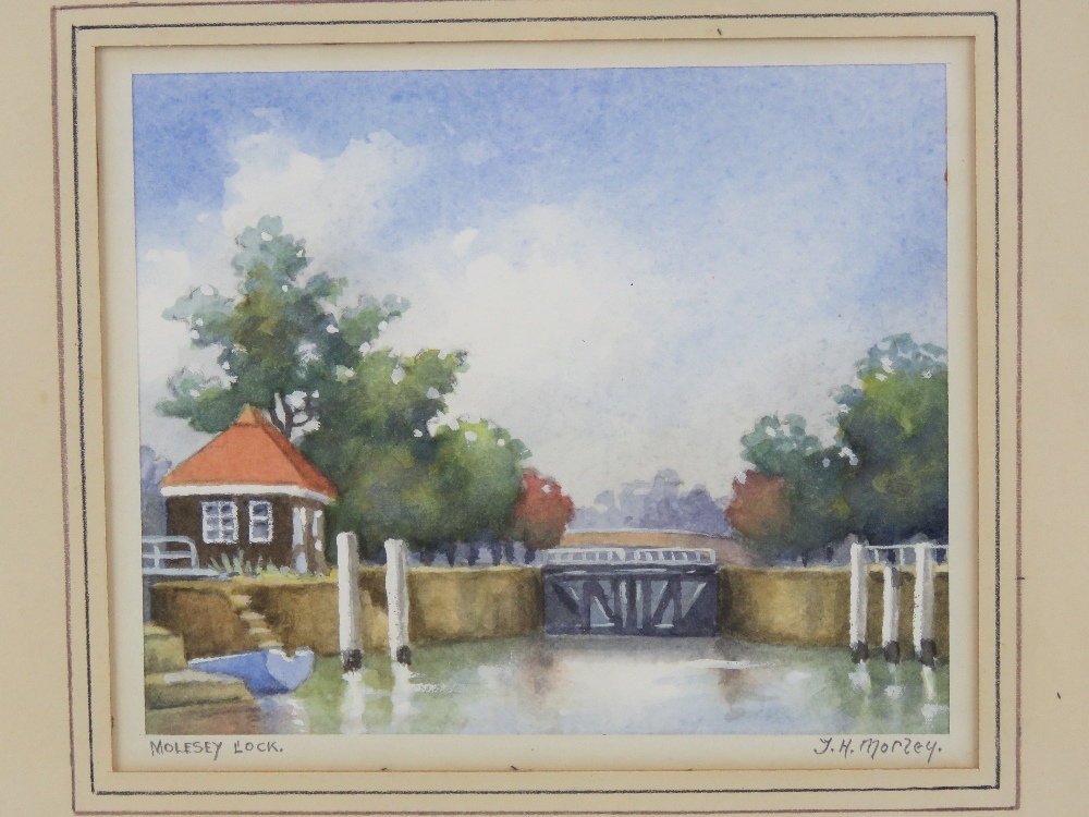 Watercolour; Molesey Lock and Hampton Court Bridge by J.H. - Image 3 of 5