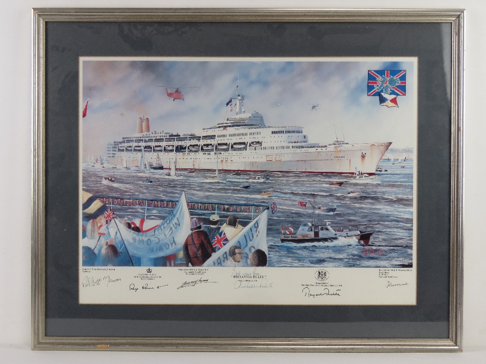 Print; 'Britania Rules' depicting the homecoming of 'The Canberra' after the Falklands War conflict.