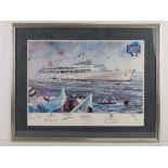Print; 'Britania Rules' depicting the homecoming of 'The Canberra' after the Falklands War conflict.