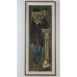 An original painting of a elderly gentleman leaning against a column plinth,