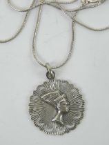 A 925 silver pendant having Nefertiti Queen of Egypt profile upon, on 925 silver chain, pendant 3.