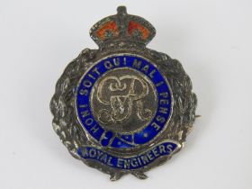 A silver and enamel Royal Engineers regimental sweetheart brooch, 2.6cm wide.